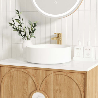 Laguna 600mm Natural American Oak Wall Hung Vanity with Undermount Natural Carrara Marble Top & Basin
