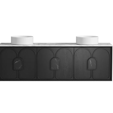 Laguna 1800mm Black American Oak Wall Hung Vanity with Undermount Natural Carrara Marble Top & Basin