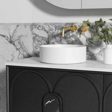 Laguna 1500mm Black American Oak Wall Hung Vanity with Undermount Natural Carrara Marble Top & Basin