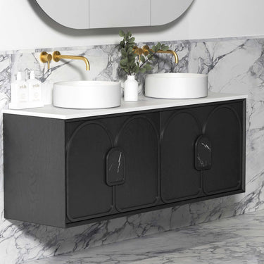Laguna 1500mm Black American Oak Wall Hung Vanity with Undermount Natural Carrara Marble Top & Basin