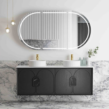 Laguna 1500mm Black American Oak Wall Hung Vanity with Undermount Natural Carrara Marble Top & Basin