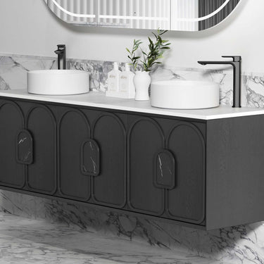 Laguna 1800mm Black American Oak Wall Hung Vanity with Undermount Natural Carrara Marble Top & Basin