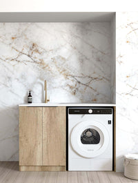 Byron/Bondi Natural Oak Base Laundry Cabinet with 1300mm Cloudy Carrara Top