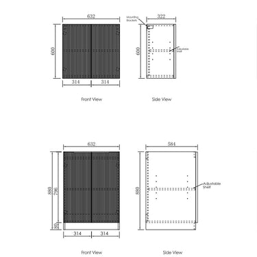 Wall and Base Cabinets Kit 650 Bondi Fluted White with Cloudy Carrara Top