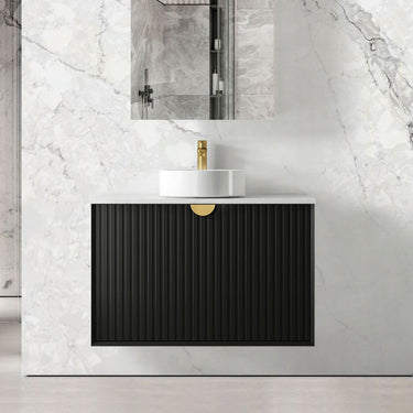 Marlo Fluted 900mm Matte Black Wall Hung Vanity with Empire Black Top 10TH