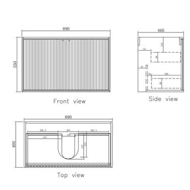 Marlo Fluted 900mm Matte Black Wall Hung Vanity with Empire Black Top 10TH