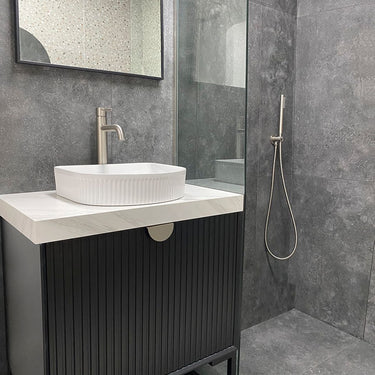 Marlo Fluted 900mm Matte Black Wall Hung Vanity with Empire Black Top 10TH
