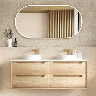 Byron 1500mm Natural Oak Wall Hung Vanity with Mont Blanc Top 10 & 2TH