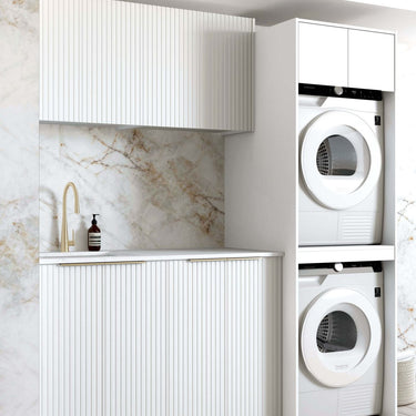 Laundry Kit 1960C Noosa Fluted White with Natural Carrara Marble Top