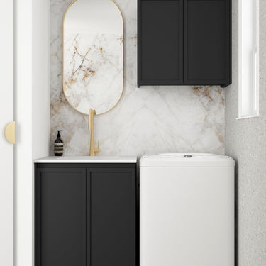 Wall and Base Cabinets Kit 650 Hampshire Black with Natural Carrara Marble Top