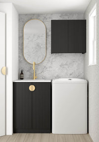 Wall and Base Cabinets Kit 650 Marlo Fluted Black with Natural Carrara Marble Top