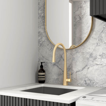 Wall and Base Cabinets Kit 650 Marlo Fluted Black with Natural Carrara Marble Top