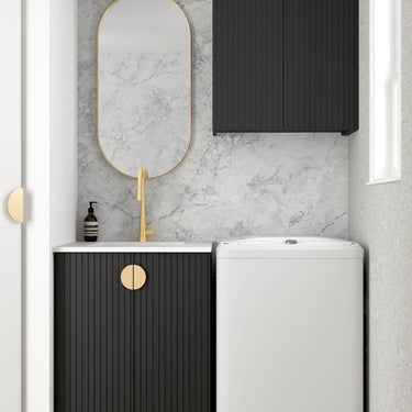 Wall and Base Cabinets Kit 650 Marlo Fluted Black with Natural Carrara Marble Top