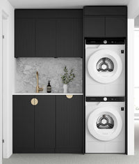 Laundry Kit 1715DR-A Marlo Fluted Black with Natural Carrara Marble Top and 400 Drawer Unit