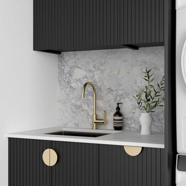 Laundry Kit 1715DR-C Marlo Fluted Black with Natural Carrara Marble Top and 400 Drawer Unit