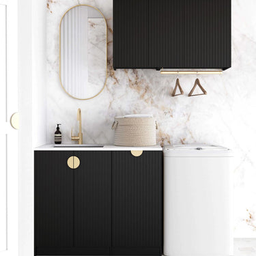 Laundry Kit 1715DR-C Marlo Fluted Black with Natural Carrara Marble Top and 400 Drawer Unit