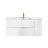 Noosa Fluted 1200mm Satin White Wall Hung Vanity with Empire Black Top 2TH