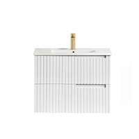 Noosa Fluted 750mm Satin White Wall Hung Vanity with Amani Grey Top 2TH