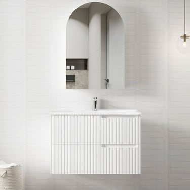 Noosa Fluted Fluted 900mm Satin White Wall Hung Cabinet Only