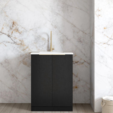 Mini Laundry 650mm Byron/Bondi Black Oak with Natural Carrara Marble Top
