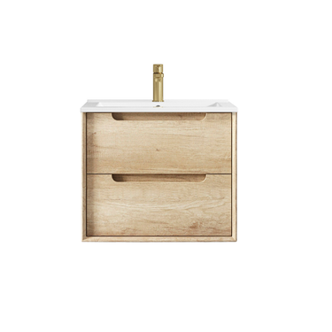 Byron 600mm Natural Oak Wall Hung Vanity with Undermount Amani Grey Top & Basin