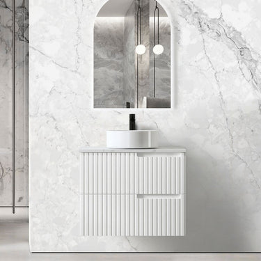 Noosa Fluted 750mm Satin White Wall Hung Vanity with Empire Black Top 12TH