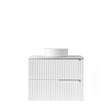 Noosa Fluted 750mm Satin White Wall Hung Vanity with Empire Black Top 10TH