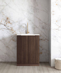 Mini Laundry 650mm Havana Fluted Sable Walnut with Natural Carrara Marble Top
