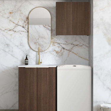 Wall and Base Cabinets Kit 650 Havana Fluted Sable Walnut with Pure White Top