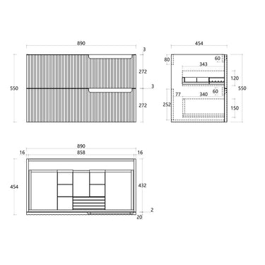 Noosa Fluted Fluted 900mm Satin White Wall Hung Cabinet Only
