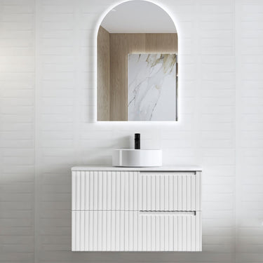 Noosa Fluted Fluted 900mm Satin White Wall Hung Cabinet Only