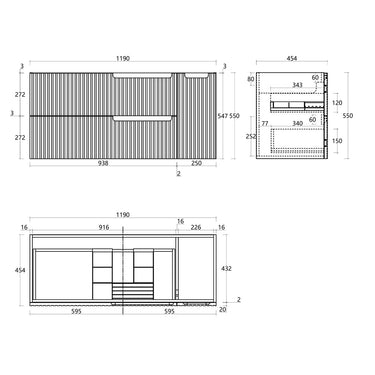 Noosa Fluted 1200mm Satin White Wall Hung Cabinet Only