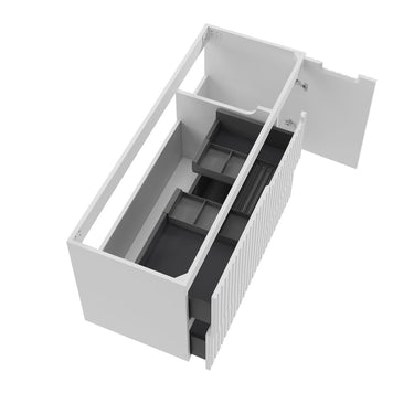Noosa Fluted 1200mm Satin White Wall Hung Vanity with Amani Grey Top 10TH