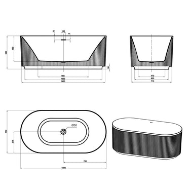 Attica Havana Fluted Bath