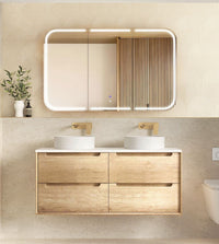 Byron 1200mm Natural Oak Wall Hung Vanity with Mont Blanc Top Double Bowl NTH