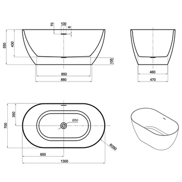 Attica Manolo 1300 Gloss White Bath with Overflow