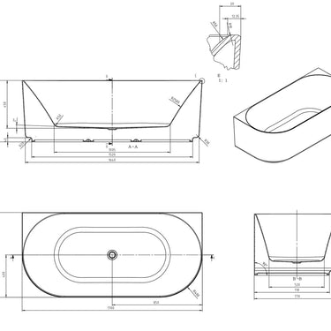 Attica Celine 1700 Matte White BTW Multi-fit Bath with Overflow
