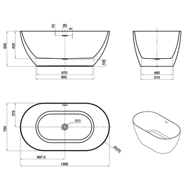 Attica Manolo 1400 Gloss White Bath with Overflow