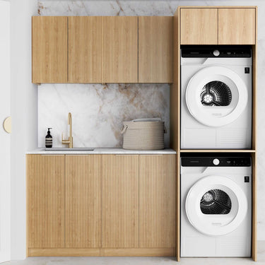 Laundry Kit 1960C Havana Fluted Woodland Oak with Cloudy Carrara Top