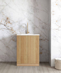 Mini Laundry 650mm Havana Fluted Woodland Oak with Natural Carrara Marble Top