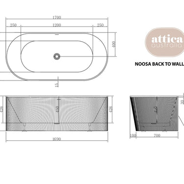 Attica Noosa Fluted 1700 Gloss White BTW Multi-fit Bath with Overflow