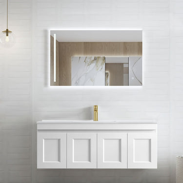 Hampton Mark II 1200mm Satin White Wall Hung Vanity with Amani Grey Top 12TH