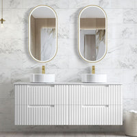 Noosa Fluted 1500mm Satin White Wall Hung Vanity with Empire Black Top 10 & 2TH