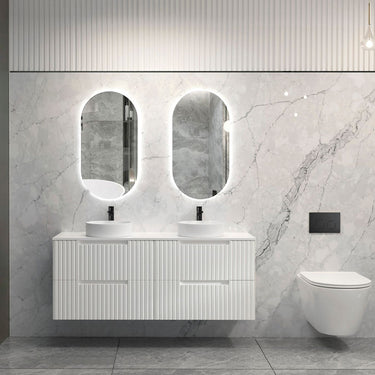 Noosa Fluted 1500mm Satin White Wall Hung Cabinet Only