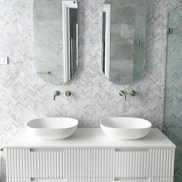 Noosa Fluted 1500mm Satin White Wall Hung Vanity with Empire Black Top 10 & 2TH