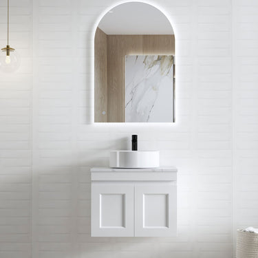 Hampton Mark II 600mm Satin White Wall Hung Vanity with Empire Black Top 10TH