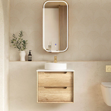 Byron 600mm Natural Oak Wall Hung Vanity with Mont Blanc Top 10TH