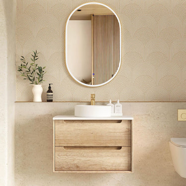 Byron 750mm Natural Oak Wall Hung Vanity with Amani Grey Top NTH