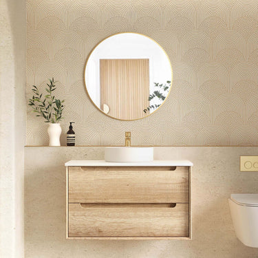 Byron 900mm Natural Oak Wall Hung Vanity with Empire Black Top 10TH