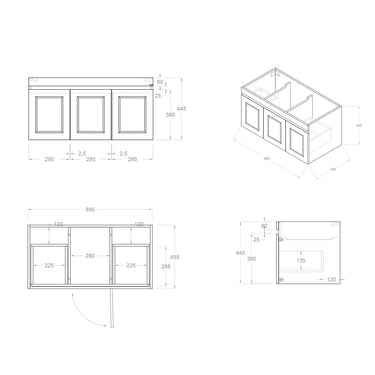 Hampton Mark II 900mm Satin White Wall Hung Vanity with Empire Black Top 10TH
